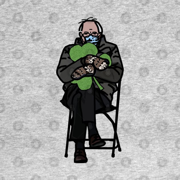 Bernie Sanders in Mittens Memes Holding Shamrock for St Patricks Day by ellenhenryart